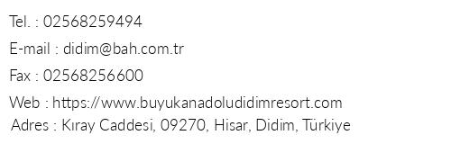 Byk Anadolu Didim Resort Hotel telefon numaralar, faks, e-mail, posta adresi ve iletiim bilgileri